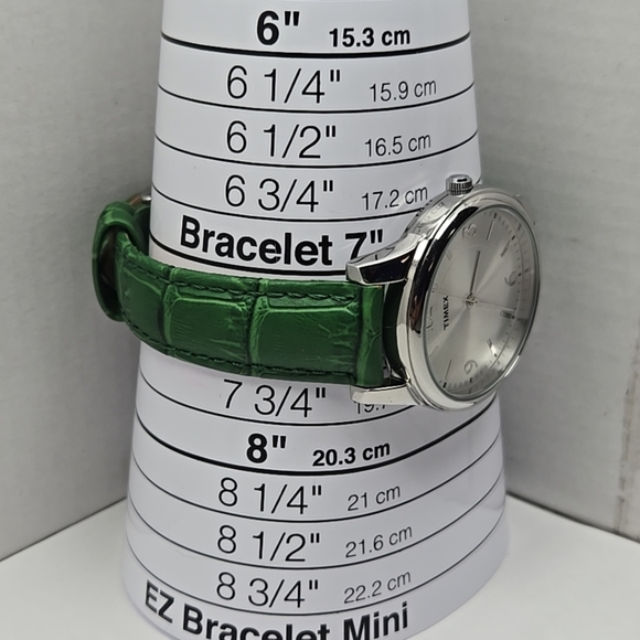 Womens Timex Easy Reader Watch Silver Tone Green Croco Dress Classic New Battery - Picture 6 of 11